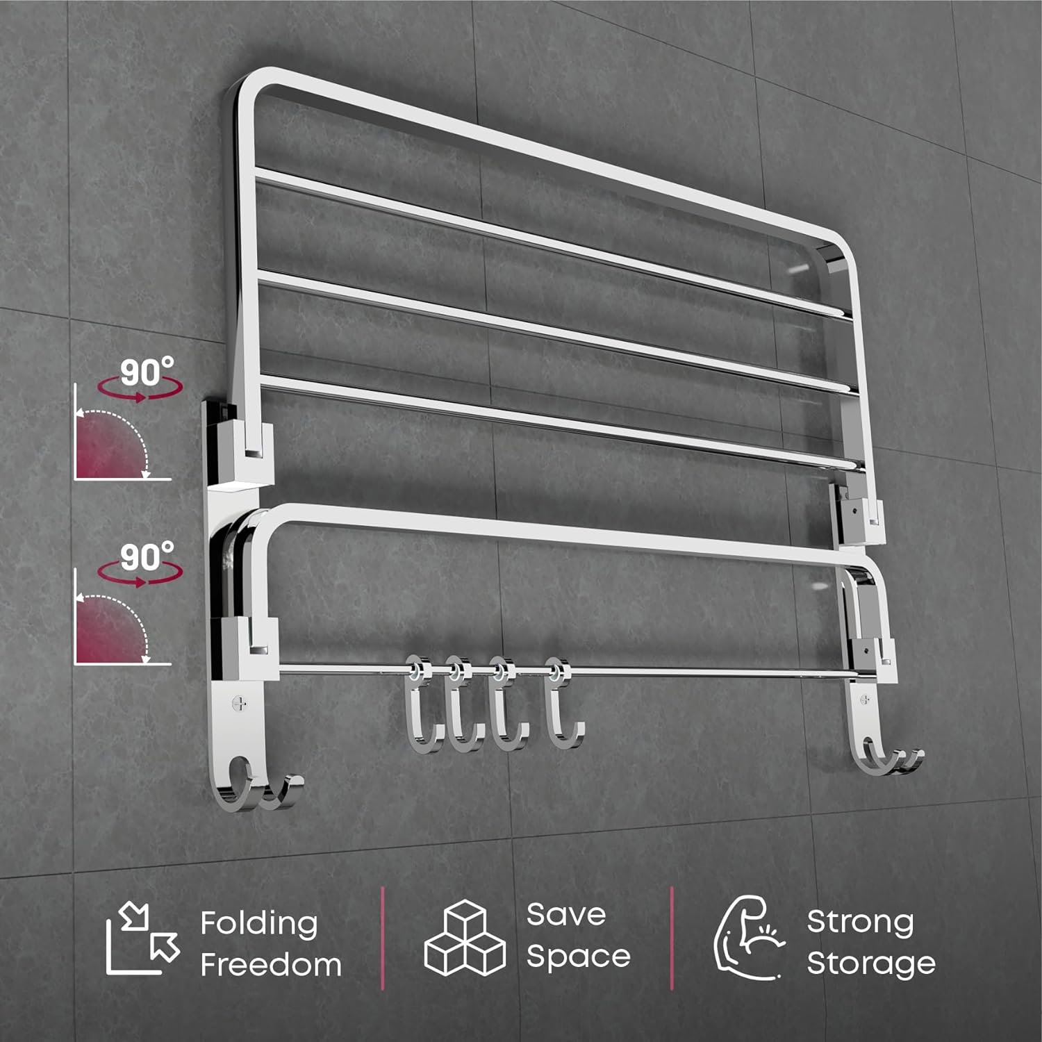 24 Inches Large | Bathroom Towel Holder | | Folding Towel Rack For Bathroom | Towel Holder For Bathroom | Towel Stand For Bathroom With Shelf