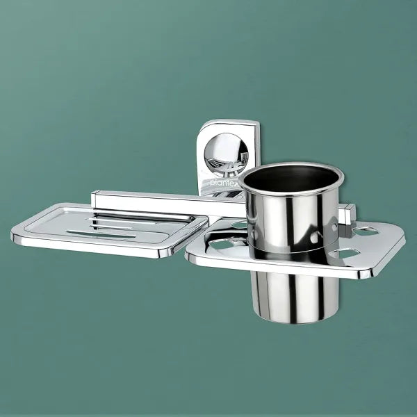 Stainless Steel 2in1 Soap Dish With Tumbler Holder/Bathroom Accessories - Chrome