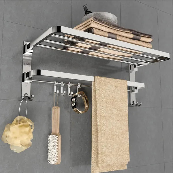 24 Inches Large | Bathroom Towel Holder | | Folding Towel Rack For Bathroom | Towel Holder For Bathroom | Towel Stand For Bathroom With Shelf